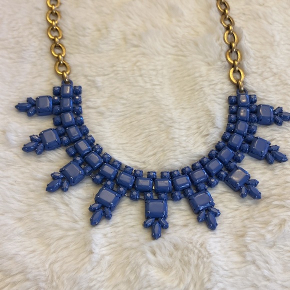 💜J Crew Gold Tone Matte Blue Rhinestone Statement Necklace - Picture 3 of 4